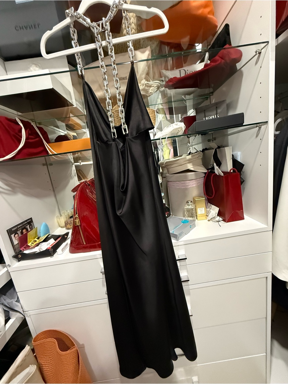Zara Elegant Black Slip Dress with Chain Straps